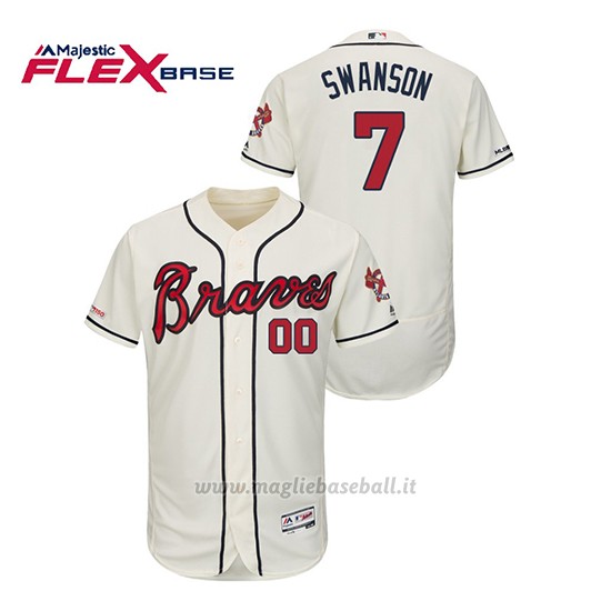 Maglia Baseball Uomo Atlanta Braves Dansby Swanson 150th Aniversario Patch Autentico Flex Base Crema